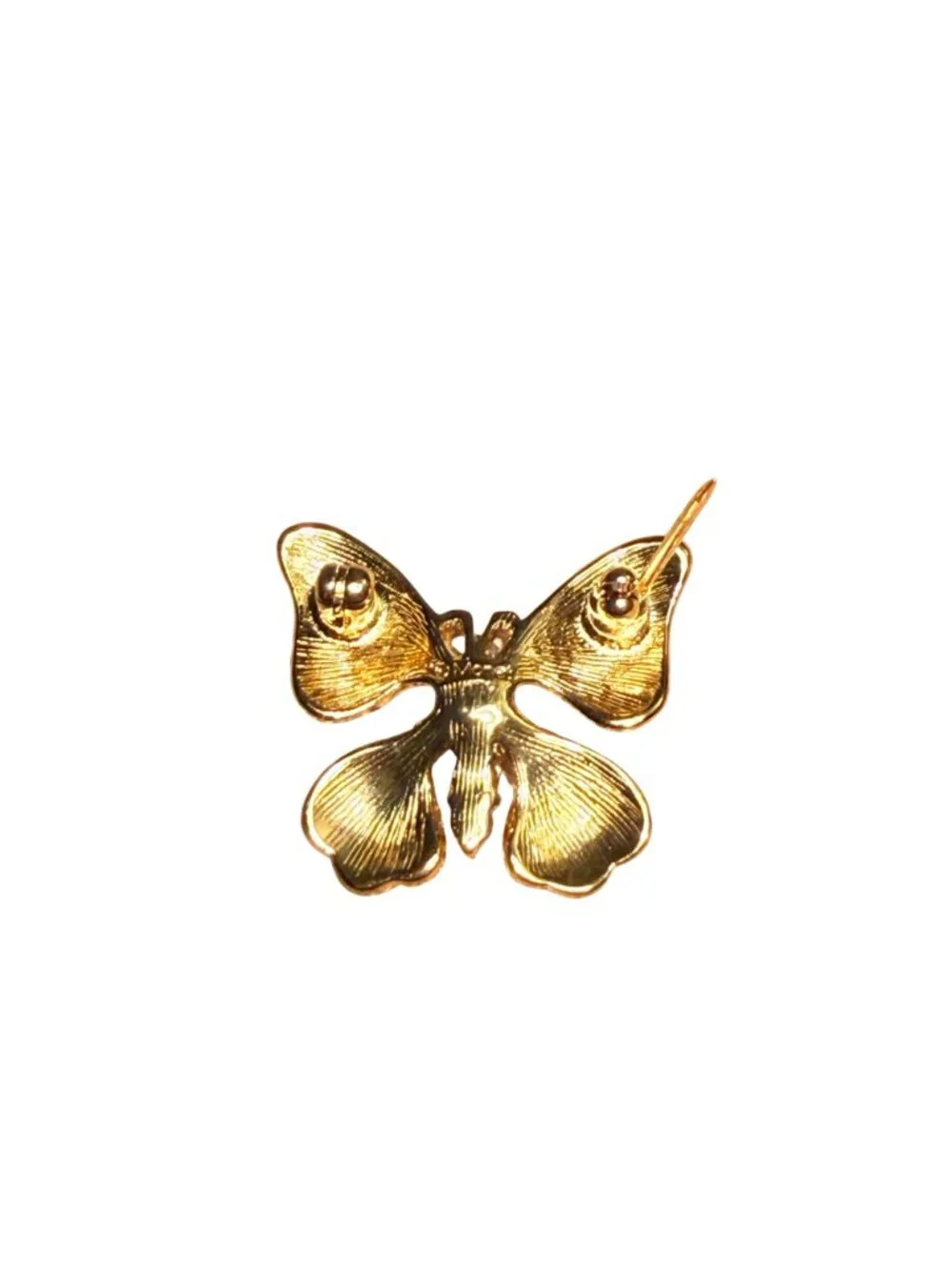 Vintage Monet Gold Tone Butterfly Brooch Clear Rhinestone Signed Romantic Pin